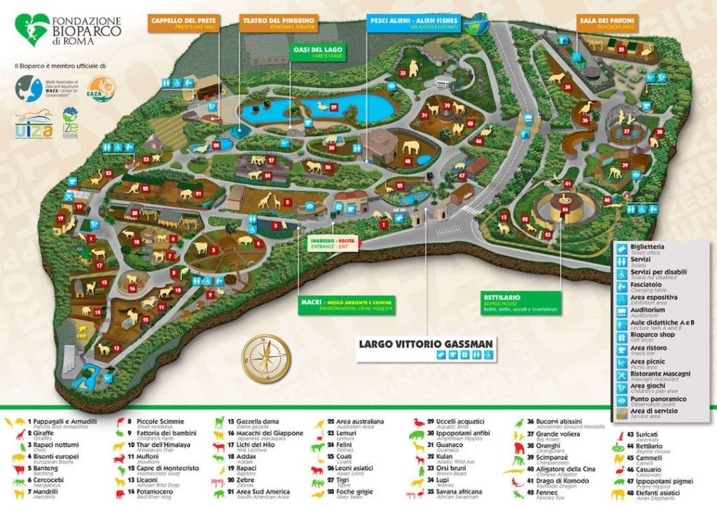 Plan dessiné du parc zoologique Bioparco di Roma à Rome